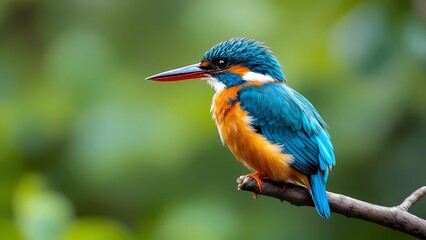 Magnificent Kingfisher Perched on a Slender Limb, Emphasizing Its Captivating Beauty and Graceful Posture in Nature