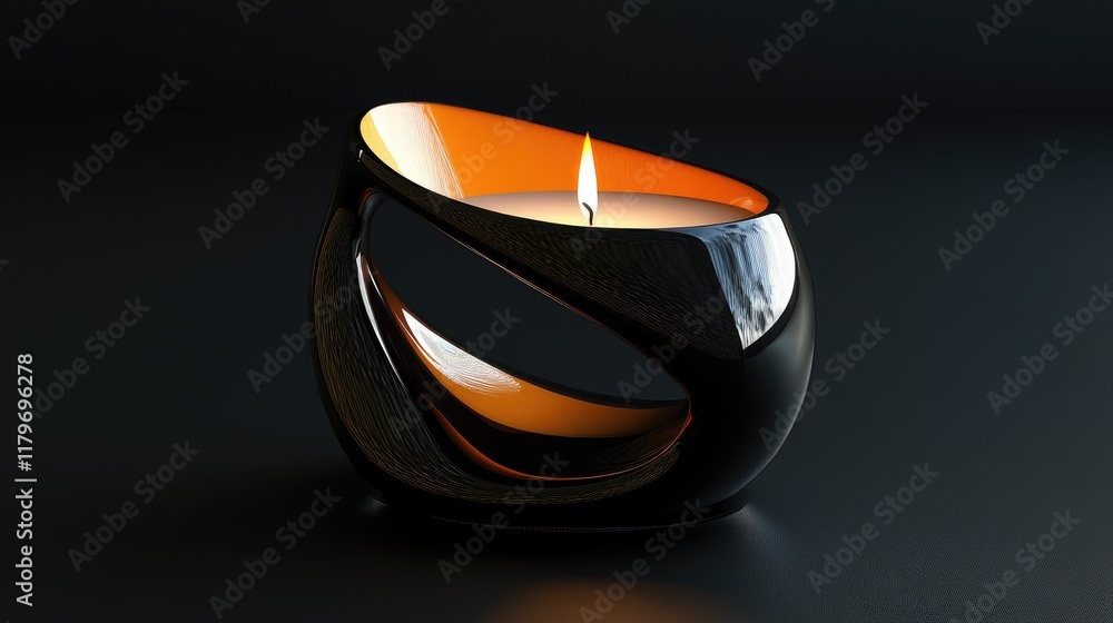 Poster modern candle holder design with flickering flame on a dark background creating a relaxing and elega