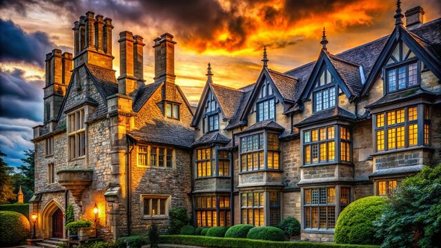Jacobethan Architecture: Ornate Gables & Intricate Detailing in a Majestic Building