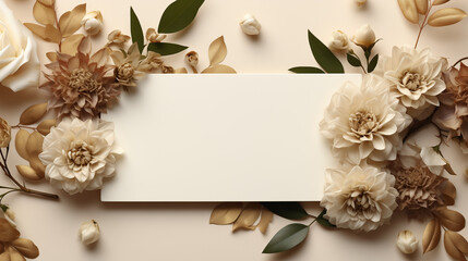 Elegant guest card with neutral floral arrangement and blank space
