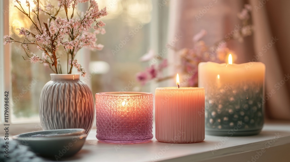 Poster elegant candle arrangement with soft lighting and decorative vase creating a warm and inviting atmos