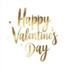 Gold Cursive "Happy Valentine's Day" Text on White Background