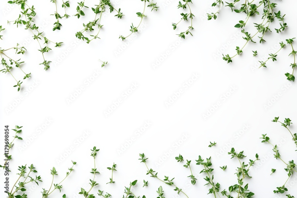 Wall mural Thyme sprigs on a white background viewed from above