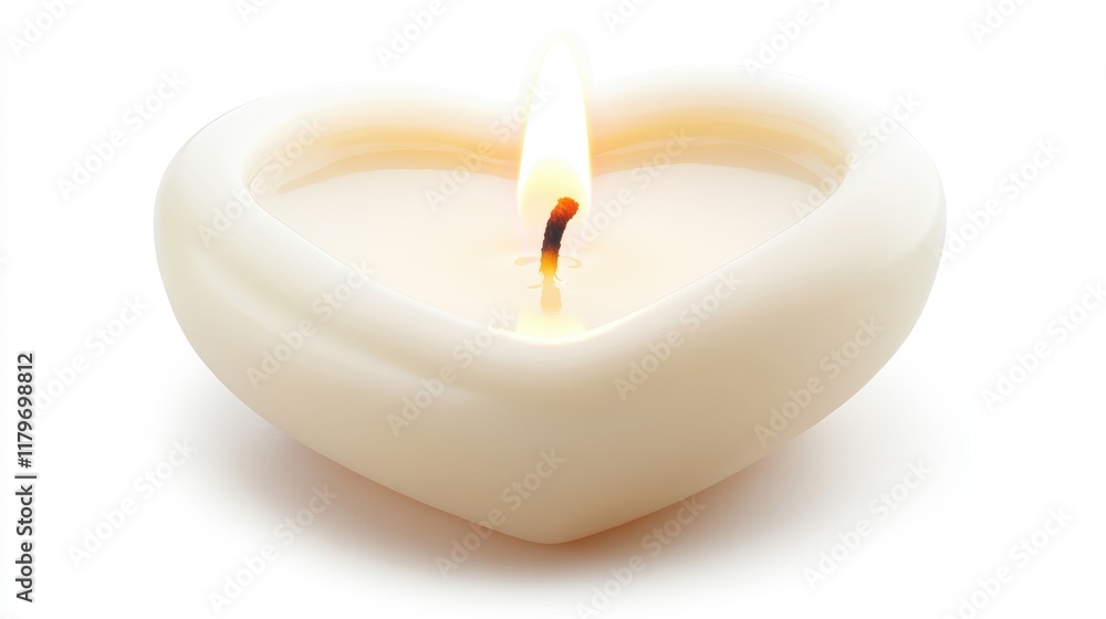 Aufkleber heart-shaped candle burning softly on a white background creating a warm and inviting atmosphere for