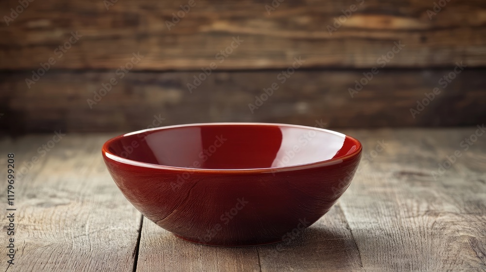 Poster reddish bowl positioned on wooden surface with ample empty space for customizable text or branding a