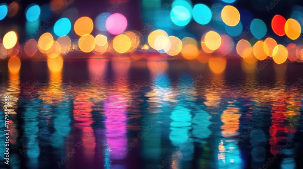 Aufkleber colorful bokeh lights reflected on water surface creating a dreamy atmosphere with soft focus effect