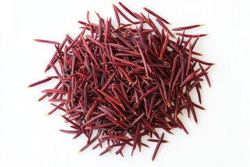 Fototapeta premium Top view of a mound of red wild rice on a white surface