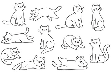 Fototapeta premium Minimalist Cat Vector Set ,Cute and Playful Line Art Illustrations
