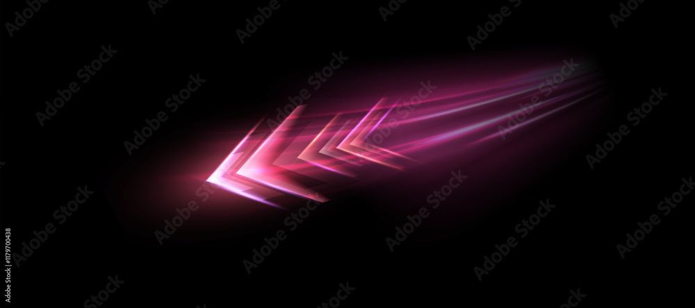 Poster Glowing arrow. Dynamic glow speed directional light with colorful flickering light effects for technology design and effects in games and web design.