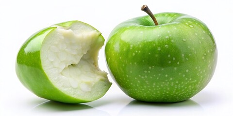 Juicy Green Apple Bite Side View - Fresh Fruit Stock Photo