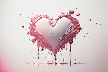 Sweet heart melt and dripping. Heart paint or cream design element for Happy Valentine's Day greeting card
