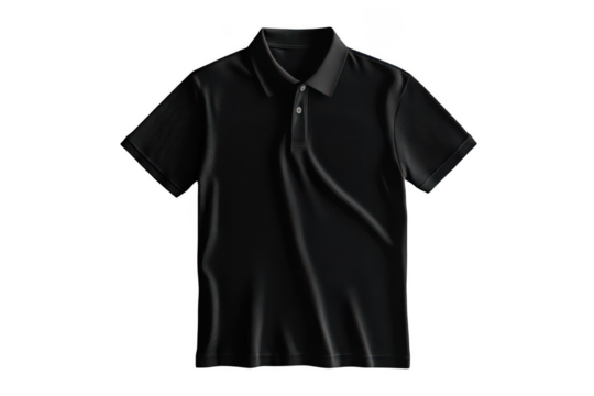 Blank black polo shirt template. Short sleeve polo shirt with a modern, sporty design. Transparent background.