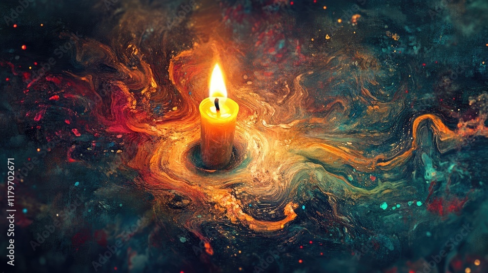 Poster candle glow in colorful abstract background creating a serene atmosphere and warmth
