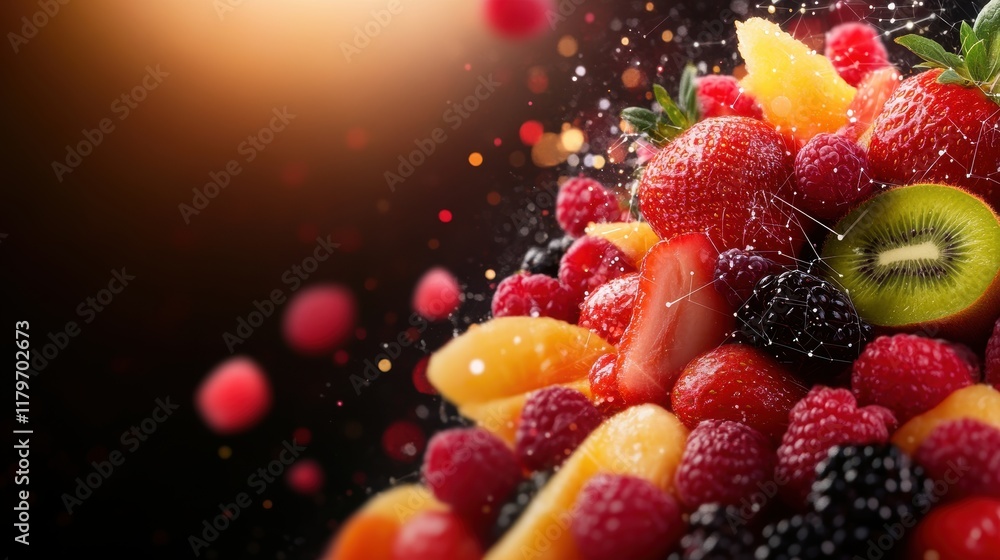 Aufkleber vibrant assortment of fresh fruits with cascading water droplets creating a refreshing and inviting 