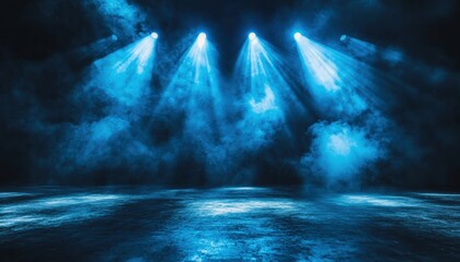 Dramatic Blue Stage Lighting Smoke Spotlight Background