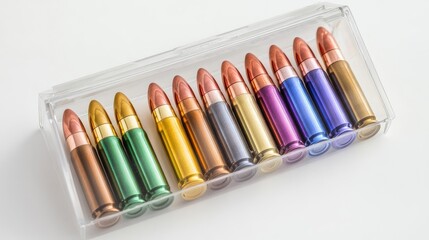 Colorful Assorted Bullets in Transparent Box Isolated on White Background with Blank Space for Text or Design Elements
