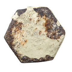 Old screw and nail heads, steel metal bolts, rusty rivets hardware. Round and hexagon copper or brass caps top view isolated on transparent background