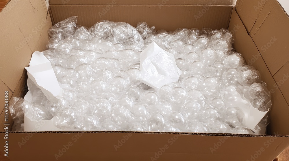 Poster cardboard shipping box filled with bubble wrap and packing paper for secure packaging and protection