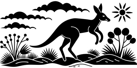 Obraz premium Silhouette of a Jumping Kangaroo in the Australian Outback – Minimalist Wildlife Art