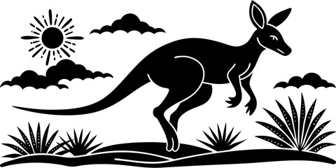 Silhouette of a Jumping Kangaroo in the Australian Outback – Minimalist Wildlife Art