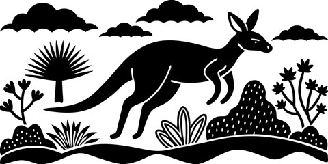 Silhouette of a Jumping Kangaroo in the Australian Outback – Minimalist Wildlife Art
