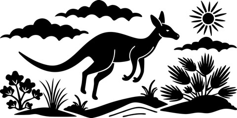 Obraz premium Silhouette of a Jumping Kangaroo in the Australian Outback – Minimalist Wildlife Art
