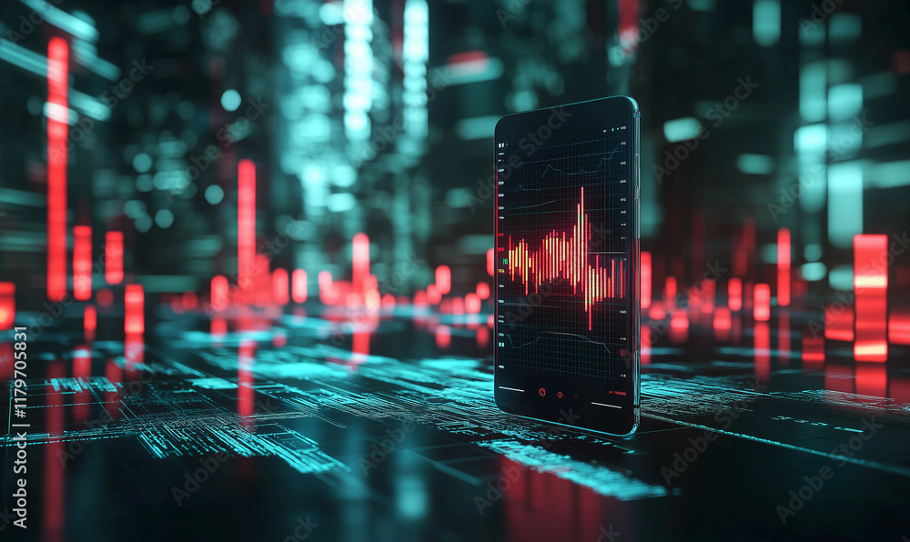 Poster a futuristic smartphone surrounded by glowing digital data streams and abstract graphics, symbolizin