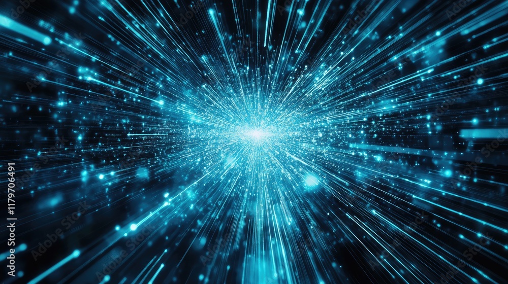 Poster abstract technology background showcasing dynamic digital transformation with glowing particles and 