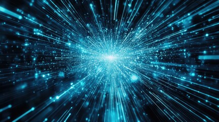 Fototapeta premium Abstract technology background showcasing dynamic digital transformation with glowing particles and light streaks representing innovation and productivity.