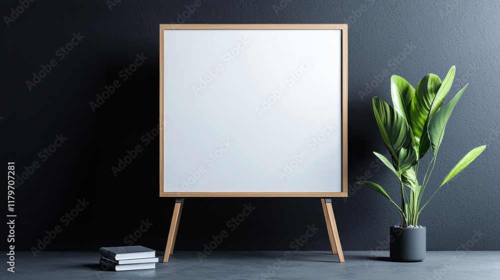Poster business trends data analysis graph concept. a minimalist scene featuring a blank square frame on le