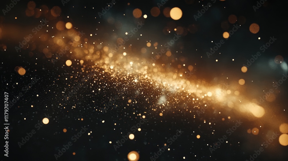 Poster golden bokeh light effects creating a dreamy atmosphere on a dark background for creative and artist