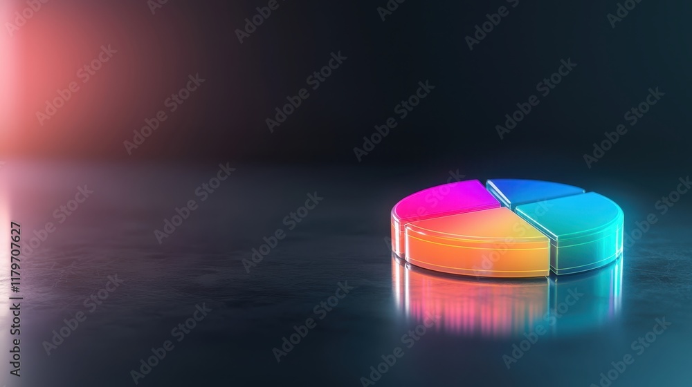 Aufkleber business trends data analysis graph concept. a colorful, reflective pie chart on a dark background, 