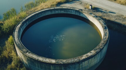 Fototapeta premium A large concrete pool of water with a greenish tint