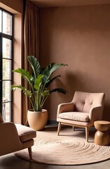 Modern interior design with Pantone 2025 Colour of the Year Mocha Mousse