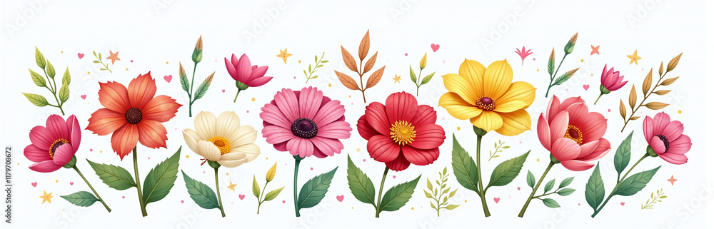 Poster A Cluster Of Colorful Flowers Is Isolated On A White Background Creating A Visually Appealing Graphic Design Element. 00002
