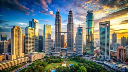 Fototapeta premium Kuala Lumpur Skyline, Malaysia - Modern Architecture, Cityscape, Skyscrapers, White Background Stock Photo