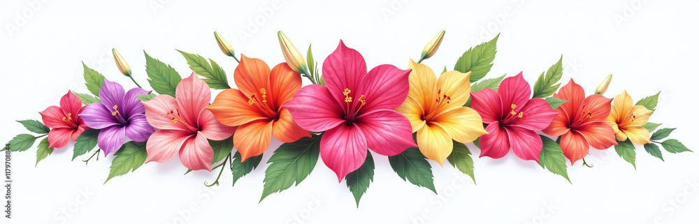 Poster A Cluster Of Colorful Flowers Is Isolated On A White Background Creating A Visually Appealing Graphic Design Element. 00001