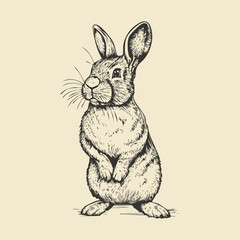 Cute fluffy rabbit sketch drawn in ink. Vector illustration