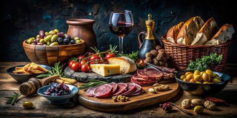 Fototapeta premium Labyrinthine Feast: Minotaur-Inspired Culinary Still Life