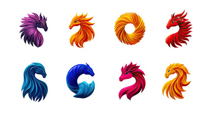 Fototapeta premium Colorful and Artistic Dragon and Phoenix Emblems in Diverse Styles for Creative Projects