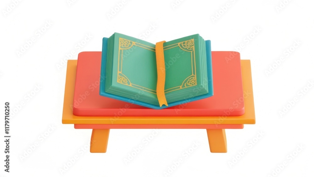 Poster a colorful, playful representation of an open book on a table, emphasizing creativity and learning.