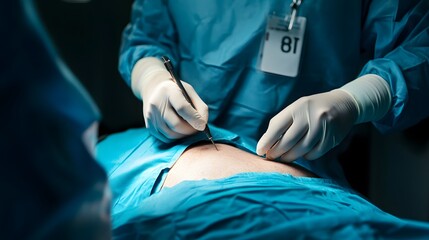 Surgeon Performing Abdominal Surgery Using Precision Instruments