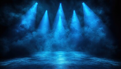 Dramatic Blue Stage Lighting Smoke Spotlight Background