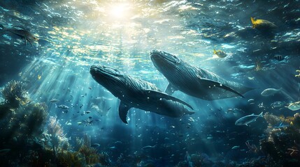 Fototapeta premium Whales in serene ocean depths