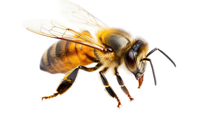 Close-up View of a Bee with Detailed Features on a Transparent Background for Educational and Naturalistic Purposes