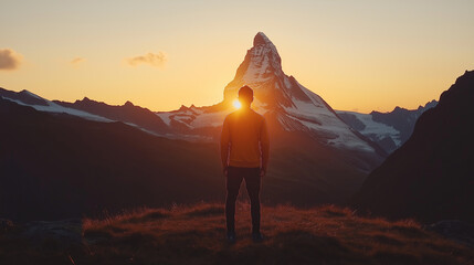 A person climbs tall mountains in competition with himself.