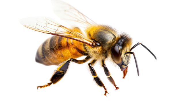 Close-up View of a Bee with Detailed Features on a Transparent Background for Educational and Naturalistic Purposes