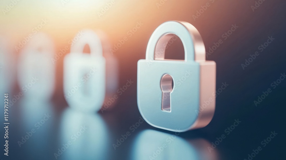 Poster a close-up image of three shiny padlocks with a blurred background, symbolizing security and protect