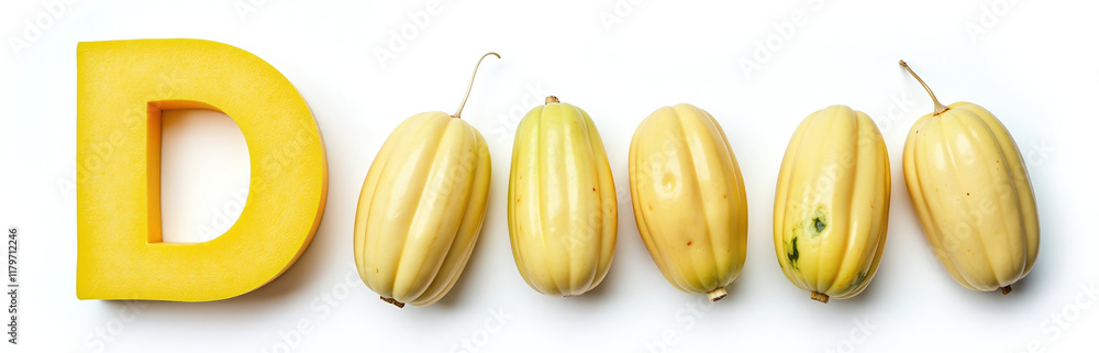 Poster a chilly vegetable letter d made from isolated squash elements against a white background for easy i