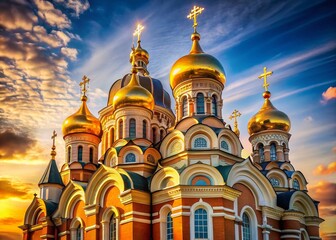 Fototapeta premium Latvian Orthodox Church Architecture: Majestic Domes and Golden Crosses